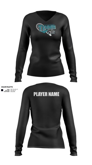 Womens Long Sleeve Vneck Shirt, Bonney Lake Panthers Tennis, Tennis, Teamtime, Team time, sublimation, custom sports apparel, team uniforms, spirit wear, spiritwear, sports uniforms, custom shirts, team store, custom team store, fundraiser sports, apparel fundraiser
