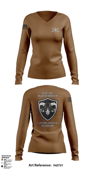 Womens Long Sleeve Vneck Shirt, ECT-06, B Co., 11th Cyber Battalion, , Teamtime, Team time, sublimation, custom sports apparel, team uniforms, spirit wear, spiritwear, sports uniforms, custom shirts, team store, custom team store, fundraiser sports, apparel fundraiser