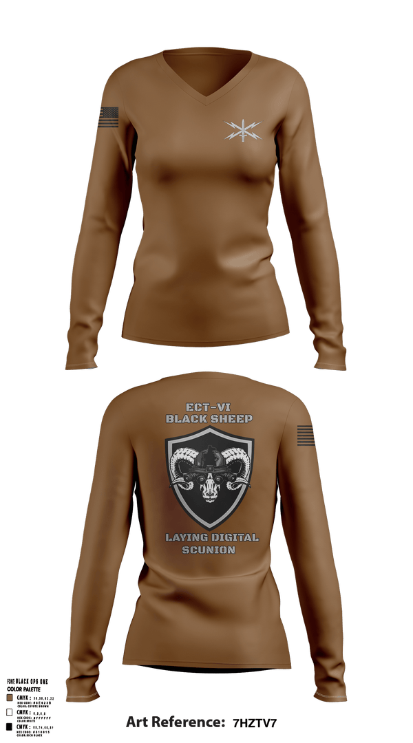 Womens Long Sleeve Vneck Shirt, ECT-06, B Co., 11th Cyber Battalion, , Teamtime, Team time, sublimation, custom sports apparel, team uniforms, spirit wear, spiritwear, sports uniforms, custom shirts, team store, custom team store, fundraiser sports, apparel fundraiser