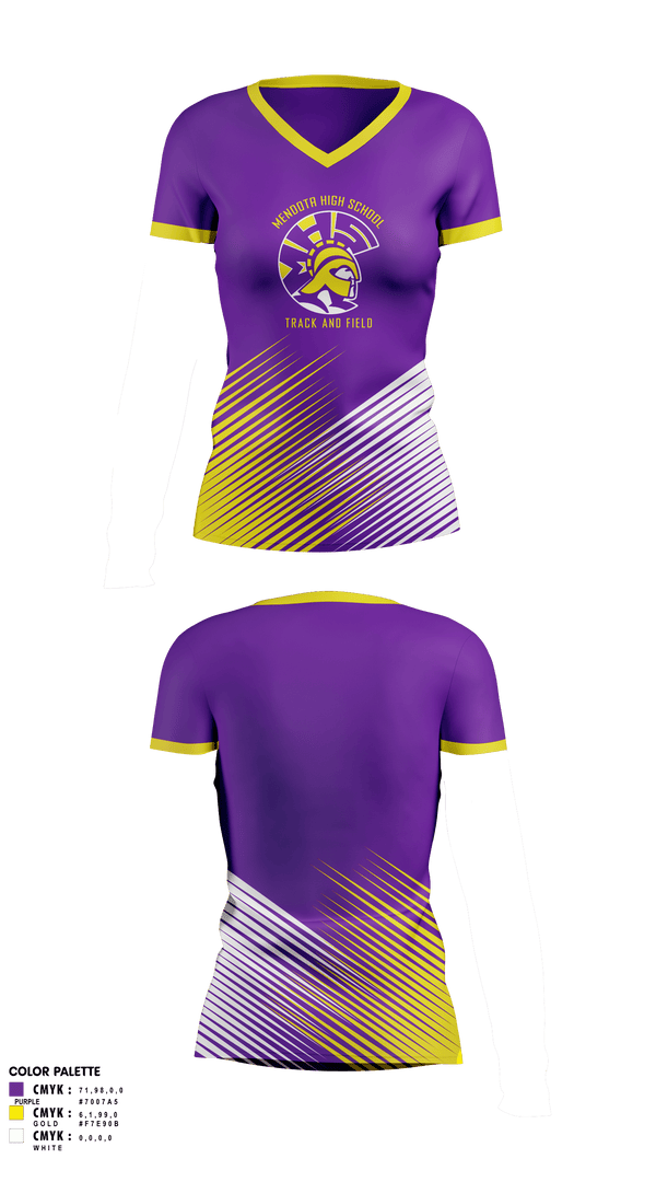 Womens Short Sleeve Vneck Shirt, Mendota High School Track and Field, Track & Field, Teamtime, Team time, sublimation, custom sports apparel, team uniforms, spirit wear, spiritwear, sports uniforms, custom shirts, team store, custom team store, fundraiser sports, apparel fundraiser