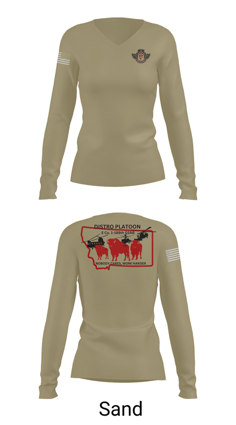 Womens Long Sleeve Vneck Shirt, E co. 1-189th, , Teamtime, Team time, sublimation, custom sports apparel, team uniforms, spirit wear, spiritwear, sports uniforms, custom shirts, team store, custom team store, fundraiser sports, apparel fundraiser