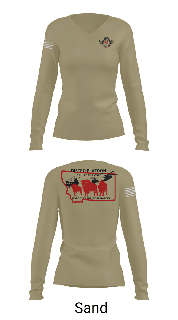 Womens Long Sleeve Vneck Shirt, E co. 1-189th, , Teamtime, Team time, sublimation, custom sports apparel, team uniforms, spirit wear, spiritwear, sports uniforms, custom shirts, team store, custom team store, fundraiser sports, apparel fundraiser
