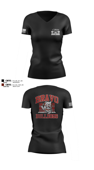 Womens Short Sleeve Vneck Shirt, Bravo Company “Bulldogs” 31st Engineer Battalion, , Teamtime, Team time, sublimation, custom sports apparel, team uniforms, spirit wear, spiritwear, sports uniforms, custom shirts, team store, custom team store, fundraiser sports, apparel fundraiser