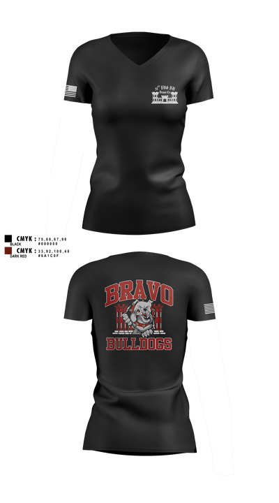 Bravo Company “Bulldogs” 31st Engineer Battalion 91447839 Women's Short Sleeve V-neck Shirt - 2