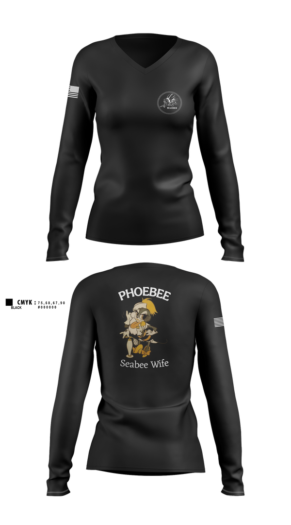 Womens Long Sleeve Vneck Shirt, Seabee Wifes, Navy, Teamtime, Team time, sublimation, custom sports apparel, team uniforms, spirit wear, spiritwear, sports uniforms, custom shirts, team store, custom team store, fundraiser sports, apparel fundraiser