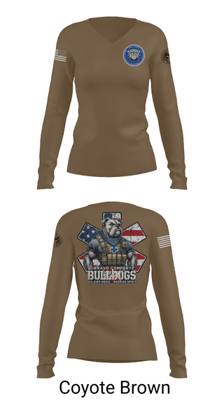 Womens Long Sleeve Vneck Shirt, Bravo Company Bulldogs, , Teamtime, Team time, sublimation, custom sports apparel, team uniforms, spirit wear, spiritwear, sports uniforms, custom shirts, team store, custom team store, fundraiser sports, apparel fundraiser