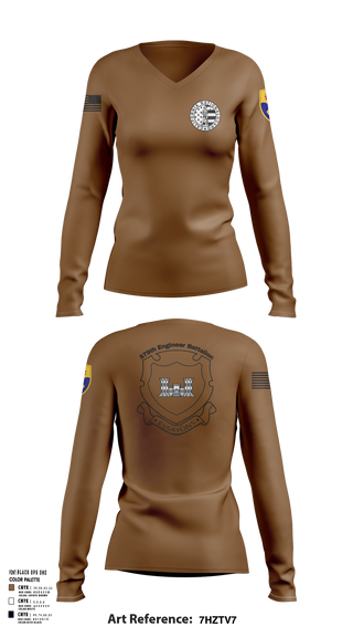 Womens Long Sleeve Vneck Shirt, 132d MRBC, 579th EN BN, 49th MP DIV, , Teamtime, Team time, sublimation, custom sports apparel, team uniforms, spirit wear, spiritwear, sports uniforms, custom shirts, team store, custom team store, fundraiser sports, apparel fundraiser