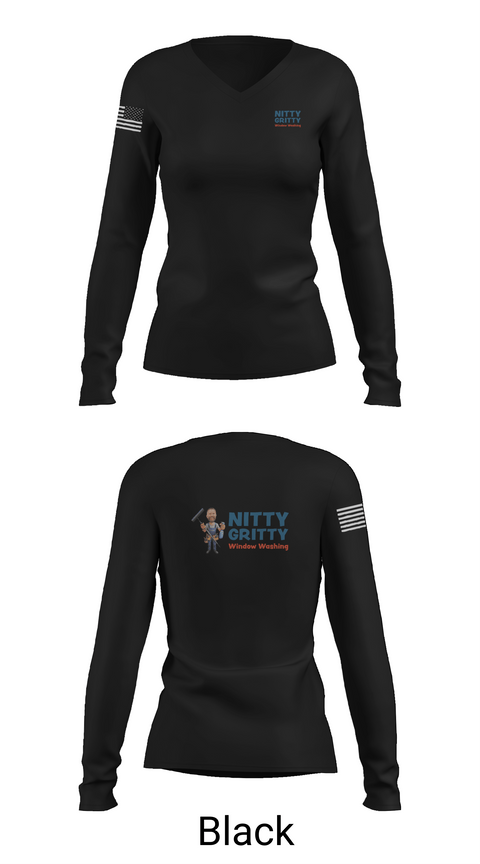 Womens Long Sleeve Vneck Shirt, Nitty Gritty Window washing, , Teamtime, Team time, sublimation, custom sports apparel, team uniforms, spirit wear, spiritwear, sports uniforms, custom shirts, team store, custom team store, fundraiser sports, apparel fundraiser