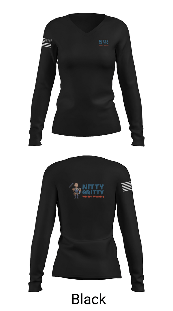 Womens Long Sleeve Vneck Shirt, Nitty Gritty Window washing, , Teamtime, Team time, sublimation, custom sports apparel, team uniforms, spirit wear, spiritwear, sports uniforms, custom shirts, team store, custom team store, fundraiser sports, apparel fundraiser