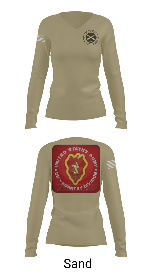 Womens Long Sleeve Vneck Shirt, 25th infantry division C-Btry 1/8 FA, , Teamtime, Team time, sublimation, custom sports apparel, team uniforms, spirit wear, spiritwear, sports uniforms, custom shirts, team store, custom team store, fundraiser sports, apparel fundraiser
