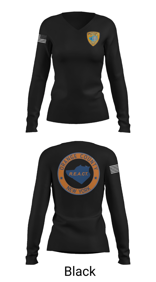 Womens Long Sleeve Vneck Shirt, Orange County REACT, , Teamtime, Team time, sublimation, custom sports apparel, team uniforms, spirit wear, spiritwear, sports uniforms, custom shirts, team store, custom team store, fundraiser sports, apparel fundraiser