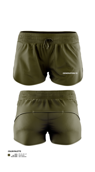 Womens Shorts, Generation 13, , Teamtime, Team time, sublimation, custom sports apparel, team uniforms, spirit wear, spiritwear, sports uniforms, custom shirts, team store, custom team store, fundraiser sports, apparel fundraiser