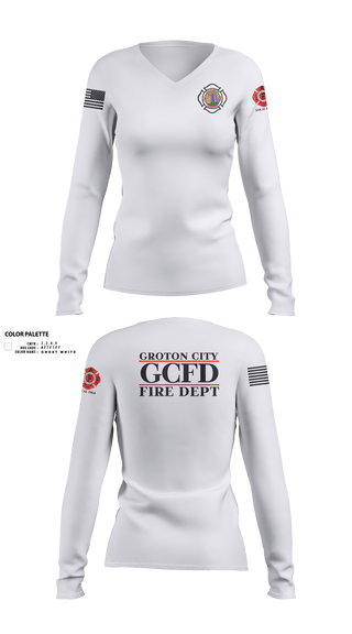 Womens Long Sleeve Vneck Shirt, Groton City Fire Department, , Teamtime, Team time, sublimation, custom sports apparel, team uniforms, spirit wear, spiritwear, sports uniforms, custom shirts, team store, custom team store, fundraiser sports, apparel fundraiser