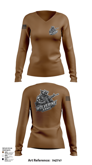 Womens Long Sleeve Vneck Shirt, Wolverine Arms, , Teamtime, Team time, sublimation, custom sports apparel, team uniforms, spirit wear, spiritwear, sports uniforms, custom shirts, team store, custom team store, fundraiser sports, apparel fundraiser