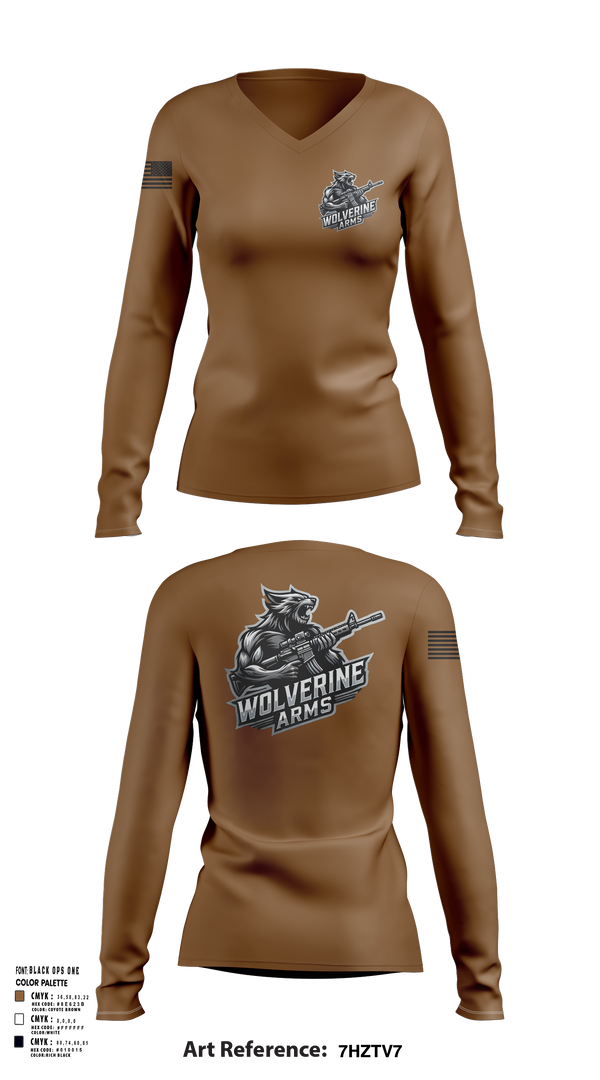 Womens Long Sleeve Vneck Shirt, Wolverine Arms, , Teamtime, Team time, sublimation, custom sports apparel, team uniforms, spirit wear, spiritwear, sports uniforms, custom shirts, team store, custom team store, fundraiser sports, apparel fundraiser