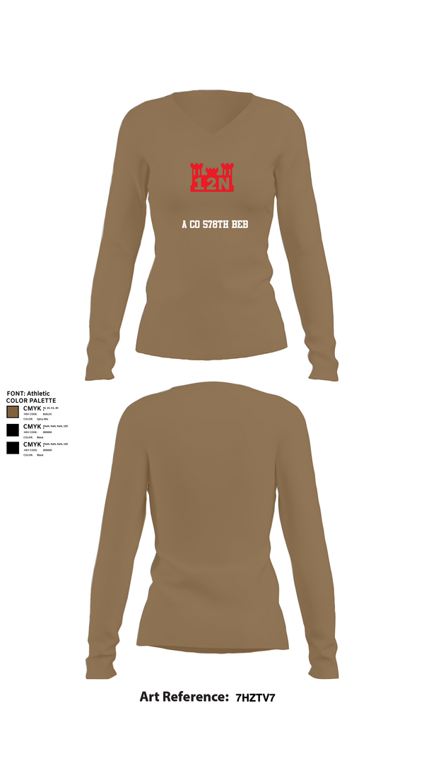 Womens Long Sleeve Vneck Shirt, A co 578th BEB, , Teamtime, Team time, sublimation, custom sports apparel, team uniforms, spirit wear, spiritwear, sports uniforms, custom shirts, team store, custom team store, fundraiser sports, apparel fundraiser