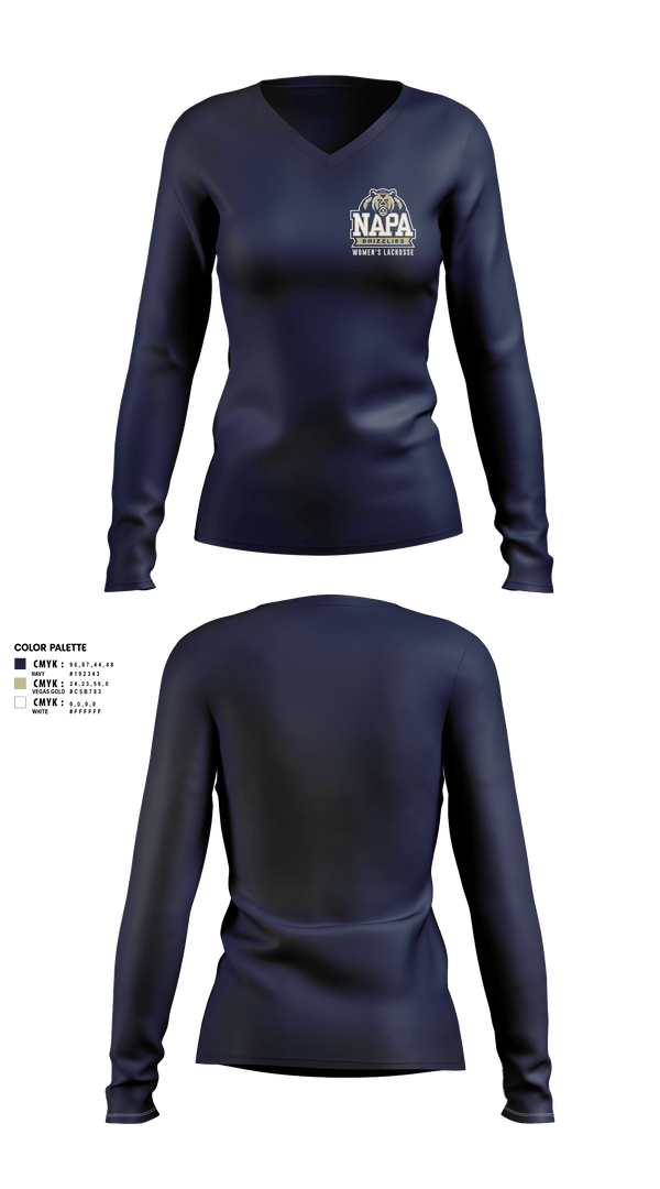 Womens Long Sleeve Vneck Shirt, Napa Grizzlies, Women's Lacrosse, Teamtime, Team time, sublimation, custom sports apparel, team uniforms, spirit wear, spiritwear, sports uniforms, custom shirts, team store, custom team store, fundraiser sports, apparel fundraiser