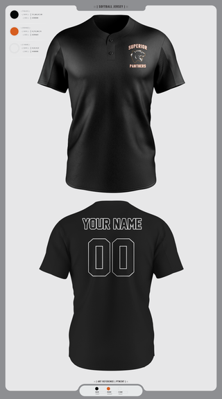 Two Button Baseball Jersey, Superior Panthers, Baseball, Teamtime, Team time, sublimation, custom sports apparel, team uniforms, spirit wear, spiritwear, sports uniforms, custom shirts, team store, custom team store, fundraiser sports, apparel fundraiser
