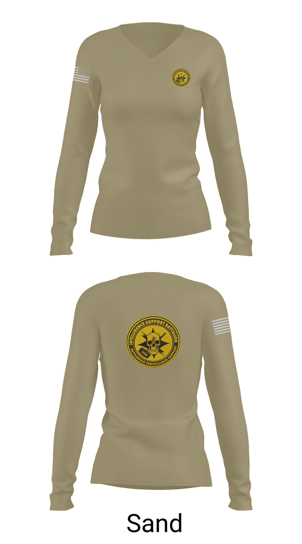 Womens Long Sleeve Vneck Shirt, Battlespace Surveillance Company, , Teamtime, Team time, sublimation, custom sports apparel, team uniforms, spirit wear, spiritwear, sports uniforms, custom shirts, team store, custom team store, fundraiser sports, apparel fundraiser