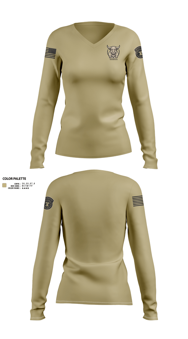 Womens Long Sleeve Vneck Shirt, Fallon Army Recruiting Station, , Teamtime, Team time, sublimation, custom sports apparel, team uniforms, spirit wear, spiritwear, sports uniforms, custom shirts, team store, custom team store, fundraiser sports, apparel fundraiser
