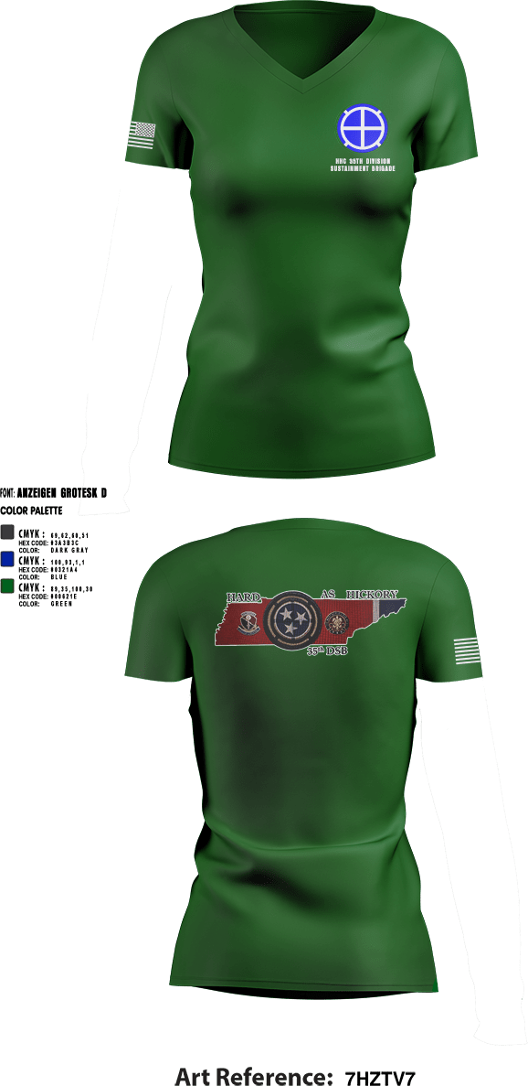 Womens Short Sleeve Vneck Shirt, HHC 35th Division Sustainment Brigade, National Guard, Teamtime, Team time, sublimation, custom sports apparel, team uniforms, spirit wear, spiritwear, sports uniforms, custom shirts, team store, custom team store, fundraiser sports, apparel fundraiser