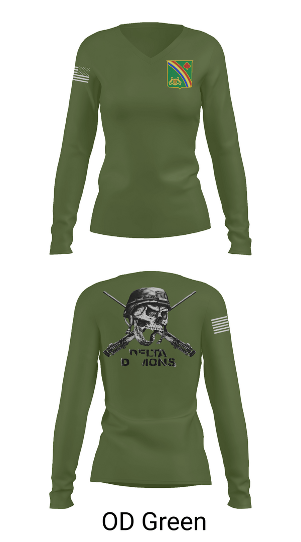 Womens Long Sleeve Vneck Shirt, 1st Battalion 69th Infantry Regiment, Army, Teamtime, Team time, sublimation, custom sports apparel, team uniforms, spirit wear, spiritwear, sports uniforms, custom shirts, team store, custom team store, fundraiser sports, apparel fundraiser