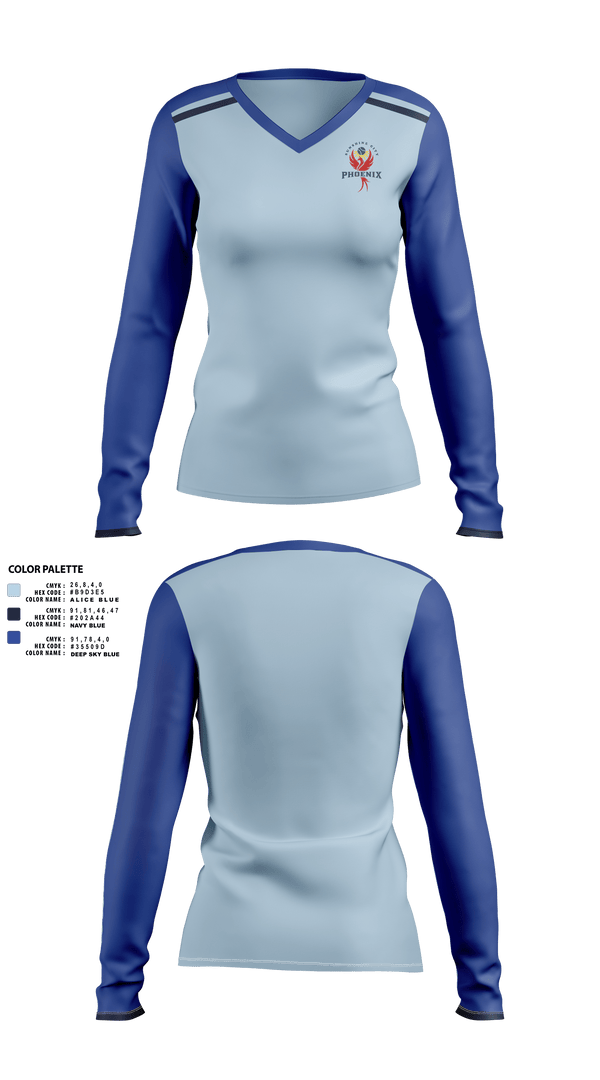 Womens Long Sleeve Vneck Shirt, Sunshine City Phoenix, Tennis, Teamtime, Team time, sublimation, custom sports apparel, team uniforms, spirit wear, spiritwear, sports uniforms, custom shirts, team store, custom team store, fundraiser sports, apparel fundraiser