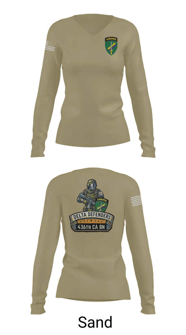 Womens Long Sleeve Vneck Shirt, D Co 436th CA BN, , Teamtime, Team time, sublimation, custom sports apparel, team uniforms, spirit wear, spiritwear, sports uniforms, custom shirts, team store, custom team store, fundraiser sports, apparel fundraiser