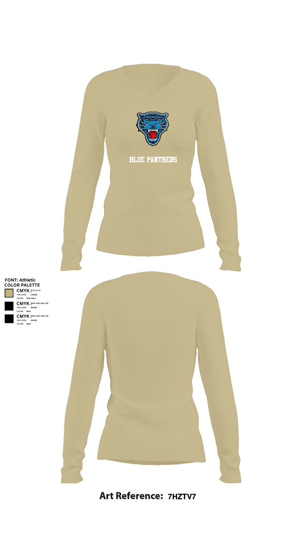 Womens Long Sleeve Vneck Shirt, Blue Panthers, , Teamtime, Team time, sublimation, custom sports apparel, team uniforms, spirit wear, spiritwear, sports uniforms, custom shirts, team store, custom team store, fundraiser sports, apparel fundraiser