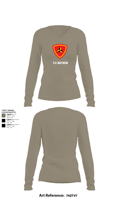 3/11 Mayhem 49305412 Women's Long Sleeve V-neck Shirt - 62