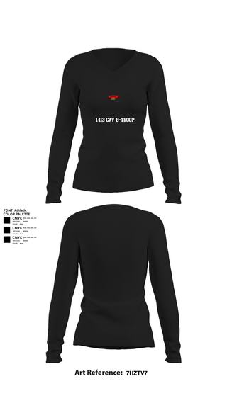 Womens Long Sleeve Vneck Shirt, 1/113 CAV B-Troop, Army, Teamtime, Team time, sublimation, custom sports apparel, team uniforms, spirit wear, spiritwear, sports uniforms, custom shirts, team store, custom team store, fundraiser sports, apparel fundraiser