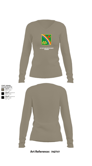 Womens Long Sleeve Vneck Shirt, 1st Battalion 69th Infantry Regiment, Army, Teamtime, Team time, sublimation, custom sports apparel, team uniforms, spirit wear, spiritwear, sports uniforms, custom shirts, team store, custom team store, fundraiser sports, apparel fundraiser