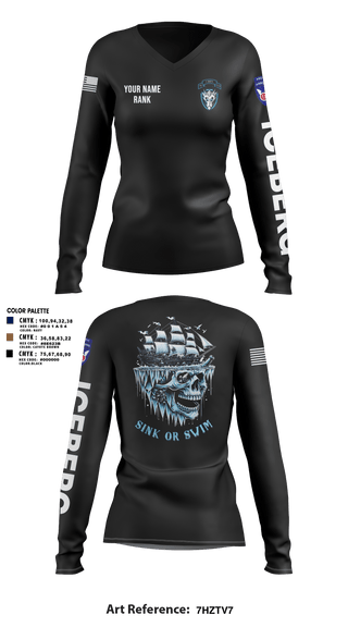 Womens Long Sleeve Vneck Shirt, HQ, 95th CM CO, Army, Teamtime, Team time, sublimation, custom sports apparel, team uniforms, spirit wear, spiritwear, sports uniforms, custom shirts, team store, custom team store, fundraiser sports, apparel fundraiser