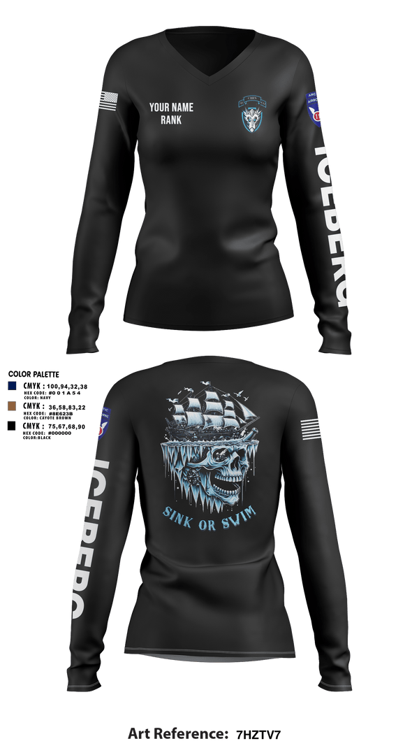 Womens Long Sleeve Vneck Shirt, HQ, 95th CM CO, Army, Teamtime, Team time, sublimation, custom sports apparel, team uniforms, spirit wear, spiritwear, sports uniforms, custom shirts, team store, custom team store, fundraiser sports, apparel fundraiser