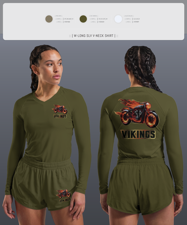 Womens Long Sleeve Vneck Shirt, Vikings, , Teamtime, Team time, sublimation, custom sports apparel, team uniforms, spirit wear, spiritwear, sports uniforms, custom shirts, team store, custom team store, fundraiser sports, apparel fundraiser