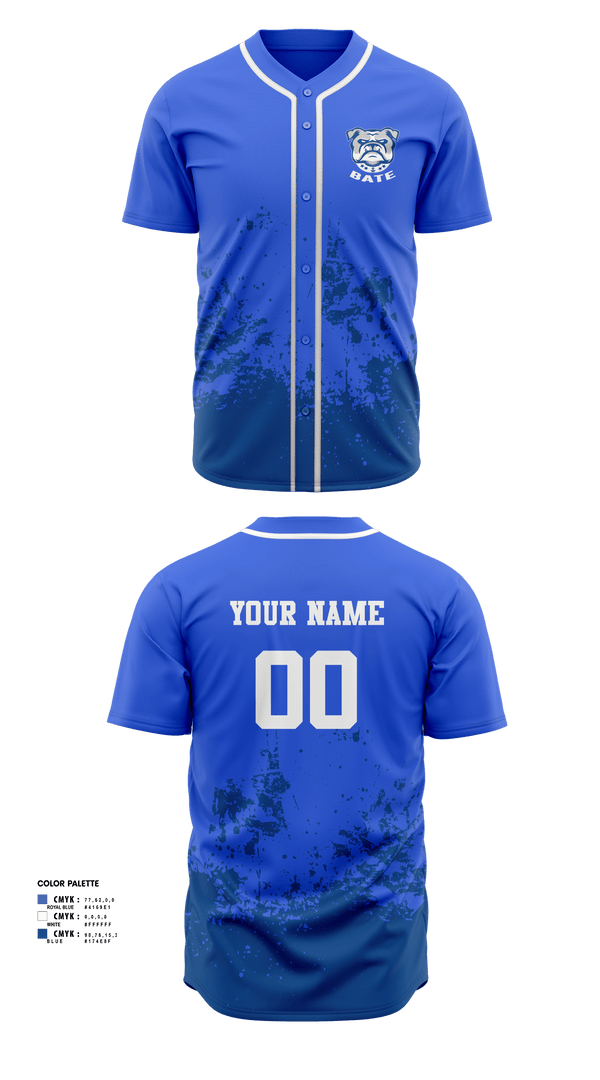 Full Button Baseball Jersey, Bate Middle School (John W. Bate) Baseball, Baseball, Teamtime, Team time, sublimation, custom sports apparel, team uniforms, spirit wear, spiritwear, sports uniforms, custom shirts, team store, custom team store, fundraiser sports, apparel fundraiser