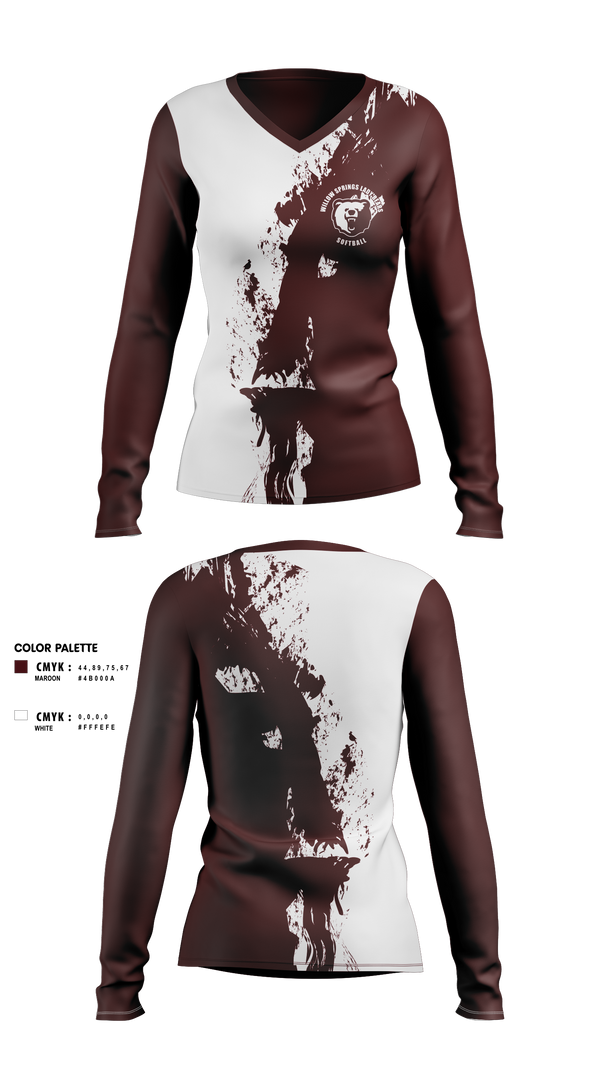 Womens Long Sleeve Vneck Shirt, Willow Springs Bears Softball, Softball, Teamtime, Team time, sublimation, custom sports apparel, team uniforms, spirit wear, spiritwear, sports uniforms, custom shirts, team store, custom team store, fundraiser sports, apparel fundraiser