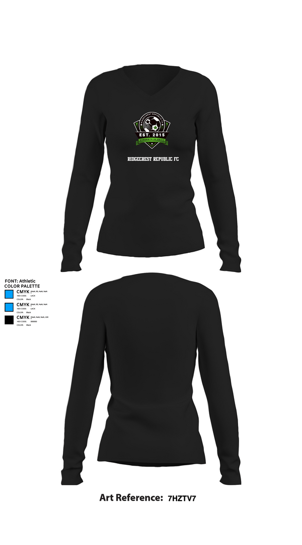 Womens Long Sleeve Vneck Shirt, Ridgecrest Republic FC, Women's Soccer, Teamtime, Team time, sublimation, custom sports apparel, team uniforms, spirit wear, spiritwear, sports uniforms, custom shirts, team store, custom team store, fundraiser sports, apparel fundraiser