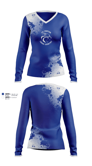 Womens Long Sleeve Vneck Shirt, La Center Cross Country, Cross Country, Teamtime, Team time, sublimation, custom sports apparel, team uniforms, spirit wear, spiritwear, sports uniforms, custom shirts, team store, custom team store, fundraiser sports, apparel fundraiser