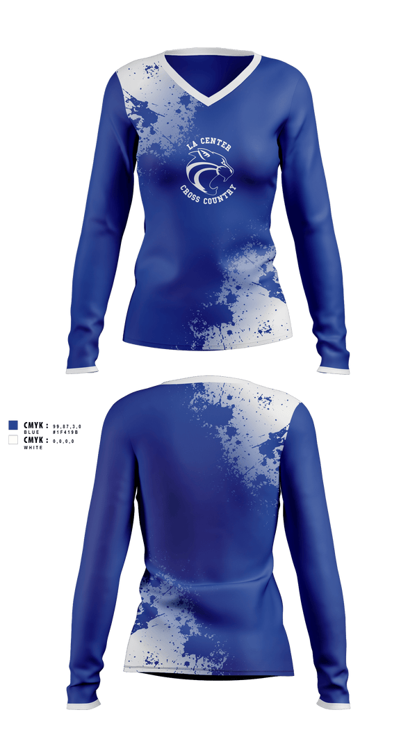 Womens Long Sleeve Vneck Shirt, La Center Cross Country, Cross Country, Teamtime, Team time, sublimation, custom sports apparel, team uniforms, spirit wear, spiritwear, sports uniforms, custom shirts, team store, custom team store, fundraiser sports, apparel fundraiser