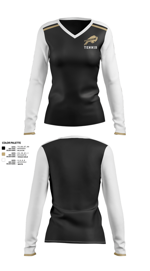 Womens Long Sleeve Vneck Shirt, Giddings Tennis, Tennis, Teamtime, Team time, sublimation, custom sports apparel, team uniforms, spirit wear, spiritwear, sports uniforms, custom shirts, team store, custom team store, fundraiser sports, apparel fundraiser