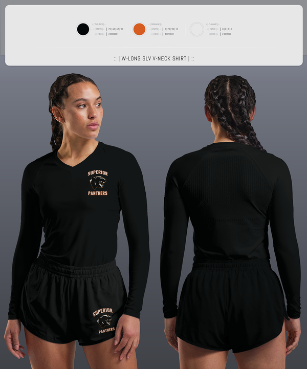 Womens Long Sleeve Vneck Shirt, Superior Panthers, Baseball, Teamtime, Team time, sublimation, custom sports apparel, team uniforms, spirit wear, spiritwear, sports uniforms, custom shirts, team store, custom team store, fundraiser sports, apparel fundraiser