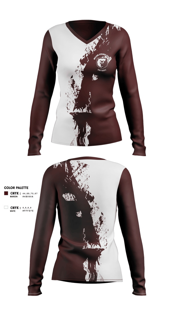 Womens Long Sleeve Vneck Shirt, Willow Springs Bears Softball, Softball, Teamtime, Team time, sublimation, custom sports apparel, team uniforms, spirit wear, spiritwear, sports uniforms, custom shirts, team store, custom team store, fundraiser sports, apparel fundraiser