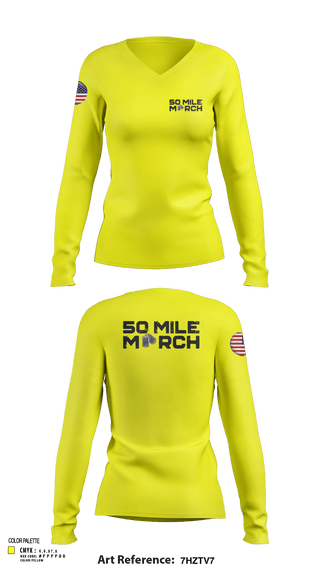 Womens Long Sleeve Vneck Shirt, 50 Mile March, , Teamtime, Team time, sublimation, custom sports apparel, team uniforms, spirit wear, spiritwear, sports uniforms, custom shirts, team store, custom team store, fundraiser sports, apparel fundraiser