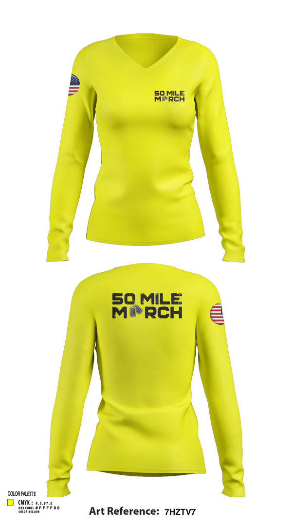 Womens Long Sleeve Vneck Shirt, 50 Mile March, , Teamtime, Team time, sublimation, custom sports apparel, team uniforms, spirit wear, spiritwear, sports uniforms, custom shirts, team store, custom team store, fundraiser sports, apparel fundraiser