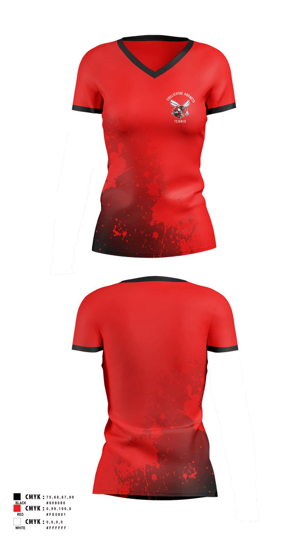 Womens Short Sleeve Vneck Shirt, Chillicothe Hornets Tennis, Tennis, Teamtime, Team time, sublimation, custom sports apparel, team uniforms, spirit wear, spiritwear, sports uniforms, custom shirts, team store, custom team store, fundraiser sports, apparel fundraiser