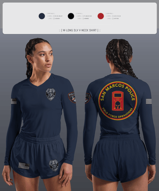 Womens Long Sleeve Vneck Shirt, San marcos police - field force, Police, Teamtime, Team time, sublimation, custom sports apparel, team uniforms, spirit wear, spiritwear, sports uniforms, custom shirts, team store, custom team store, fundraiser sports, apparel fundraiser