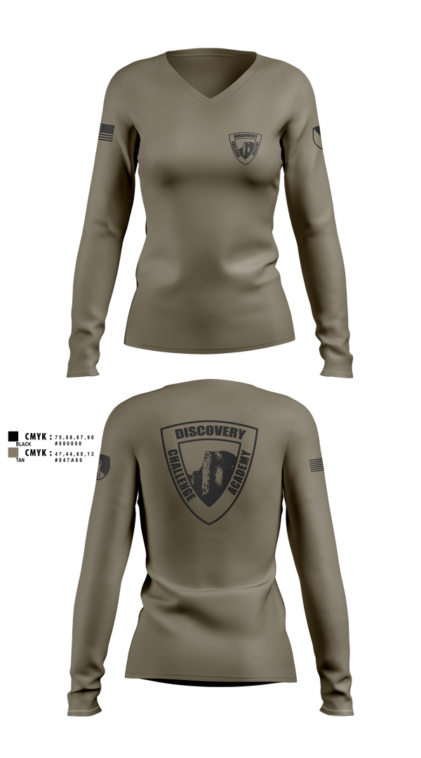 Womens Long Sleeve Vneck Shirt, Discovery ChalleNGe Academy, , Teamtime, Team time, sublimation, custom sports apparel, team uniforms, spirit wear, spiritwear, sports uniforms, custom shirts, team store, custom team store, fundraiser sports, apparel fundraiser