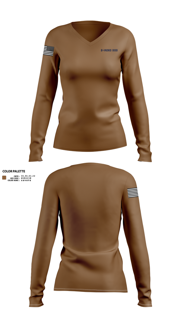 Womens Long Sleeve Vneck Shirt, 2-142nd HHB, , Teamtime, Team time, sublimation, custom sports apparel, team uniforms, spirit wear, spiritwear, sports uniforms, custom shirts, team store, custom team store, fundraiser sports, apparel fundraiser