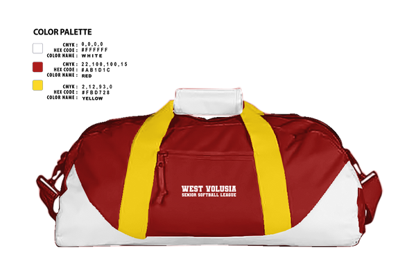 Duffle Bag, West Volusia Senior Softball League, Softball, Teamtime, Team time, sublimation, custom sports apparel, team uniforms, spirit wear, spiritwear, sports uniforms, custom shirts, team store, custom team store, fundraiser sports, apparel fundraiser